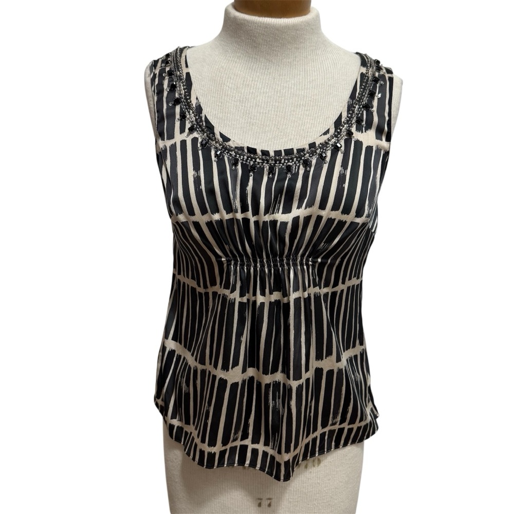 Ann Taylor Silk Beaded Rhinestone Blouse Top Women 6 Petite Y2K Career Going Out